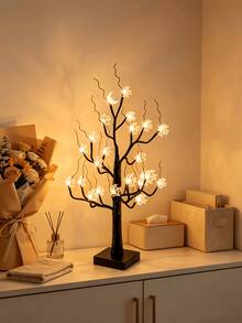 1pc 60CM Moon & Star Black Tree Lamp, 24 Warm LED Lights, 3 AA Battery Box + USB Dual Power Supply, Bedroom Desktop Party Homestay Holiday Decoration Ornament Light - Yellow - View 14