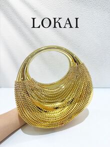1件裝奢華金色鑽石女款手提包，精緻化妝包手拿包，優雅晚禮服錢包，細緻花卉水鑽派對包，適合派對、婚禮、舞會、晚餐/宴會 - 金色 - 查看 8