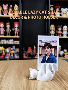 Cute Lazy Cat 3-Inch Photo Clip, Desktop Decor Photo Frame Holder, Healing White Cat Figurine, Bedroom Office Desktop Decoration - Multicolor - View 5