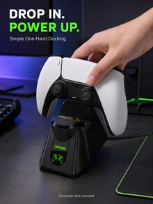 Cargador de mando de juego con chip de protección e indicador LED, base de carga, carga rápida de 2.5 horas, compatible con PlayStation 5 - Negro - Ver 8