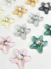 5pcs Clear Rhinestone Starfish Jewelry Making Decorative Accessories, Acrylic Starfish Pendant Charms, DIY Jewelry Accessories, Women's Jewelry, Earring Ring Phone Case Making Accessories - Heart-shaped Diamond Starfish - View 1