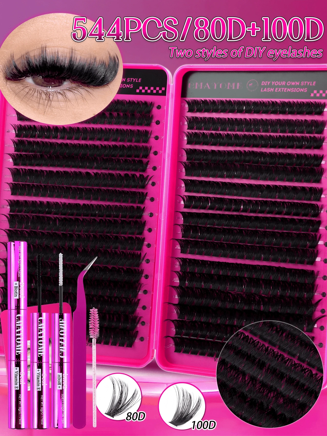544/640PCS Fluffy Single Lash Clusters, Multi-Specification Large Capacity Cluster False Eyelashes, Thick And Natural Styles Available, Waterproof False Eyelash Set With Tools, Create Beautiful Makeup Effect