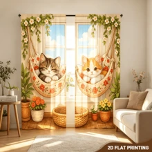 2 piezas Cortinas con estampado de doble hamaca de gato, luz suave, protegen la privacidad, cortinas con instalación de barra de bolsillo adecuadas para salas de estar, cocinas, dormitorios, salas de estudio, balcones, hoteles, restaurantes, apartamentos, decoración del hogar - Multicolor - Ver 9