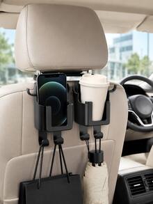 1/2/4pcs Multifunctional Car Seat Back Storage Hook, Built-In Cup Holder, Phone Slot And Dual Hooks, Easy Installation, Suitable For Storing Water Bottles, Coffee Cups, Bags, Wallets And Various Small Items, Car Accessories - Black - View 3