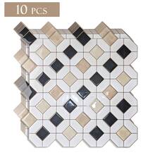 shiny home 10 Sheets Peel And Stick Backsplash For Kitchen - 30.48cm X 30.48cm 3D Geometric Mosaic Tiles - Black, White & Beige Interlocking Pattern - Waterproof Self-Adhesive Vinyl Wall Stickers For Bathroom & RV Vanity - White - View 9