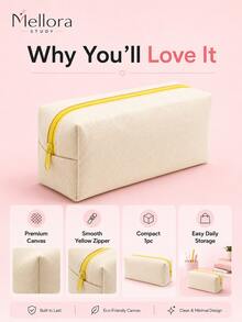 Minimalist Solid Cream Canvas Zipper Pencil Case, Sturdy Gold Metal Zipper, Durable Densely Woven Fabric, Stationery Storage Bag, Suitable For Home, Office, Travel, Writing Tools Organization - Multiple Styles - View 8