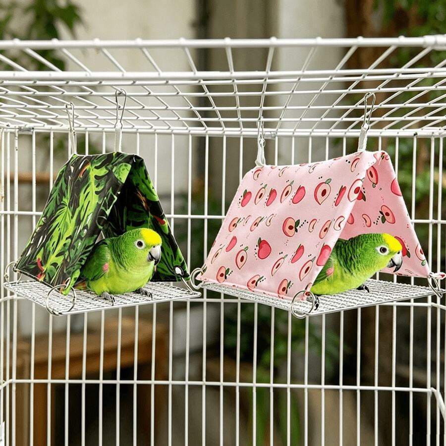1pc Mesh Triangle Bird Hammock Toy, Patterned Bird Nest Perch, Wind-Resistant Breathable Leak-Proof Base, Suitable For Lovebirds, Parrots, Parrot Species, All-Season Bird Cage Accessory - View 1