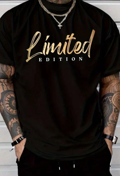 Camisetas para hombre, talla pequeña, edición limitada en dorado, entrega local rápida - Negro - Ver 1