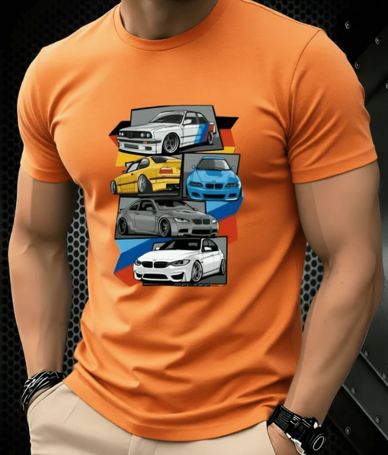 Cars Graphic T-Shirt, 100% Cotton, Comfortable And Regular Fit, Versatile For Everyday Wear. - 橘色 - 查看 1
