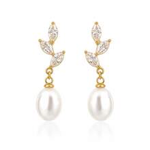 TUANZISP 1 Pair Women's Gold Pendant Earrings, Leaf Flower Pearl Gold Earrings, Cute Ball Bridal Earrings, Wedding Jewelry Gift - Gold - View 12