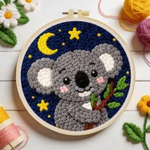DIY Punching Needle Embroidery Set For Beginners, Including Punching Needles, Threads, Instructions, Embroidery Rings, And Pre Printed Pattern Fabrics, Cute Animals, Suitable For Home Decoration And Gifts, 2D Flat Printing,20X20cm (7.87X7.87 Inches) - A - View 4