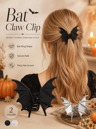 Gothic Punk Bat Wing Hair Clip, Elegant Gothic Bat Wing Design, Suitable For Women's Bun, Ponytail, Applicable For Halloween Costume Party, Vampire Gothic Wedding, Suitable For Halloween And Year-Round Wear, Halloween Decoration, Solid Color Design
