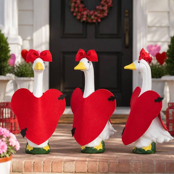2pcs Valentine's Day Goose Outfit Set, Red Heart Costume With Matching Bow Headband, Suitable For 23-Inch Porch Goose Statue, Romantic Valentine's Day Garden, Patio And Party Decoration, Goose Not Included