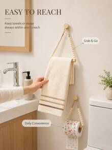 Creative Handmade Beaded Towel Rack; Drill-Free Bathroom Towel And Toilet Paper Holder; Toilet Paper Holder; Jute Rope Toilet Paper Holder; Creative Drill-Free Rope-Style Hanging Rack; Decorative Storage Rack For Guesthouses And Hotels. - Multicolor - View 3
