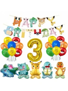 bandai Classic Birthday Decor Pack, Character Happy Birthday Flag Banner, Gold Number Balloon, Squad Standing Balloons For Anime Fans Holiday Party Backdrop Layout Decor - As Shown In the Figure - View 16