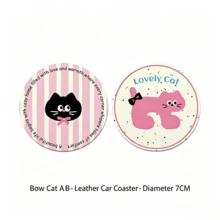 2pcs Multifunctional Car Cup Holder Coasters With Bowknot And Cat Design, Premium Car Interior Decor, Car Accessories - A - View 5