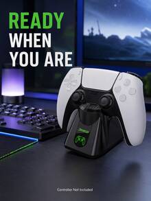 Cargador de mando de juego con chip de protección e indicador LED, base de carga, carga rápida de 2.5 horas, compatible con PlayStation 5 - Negro - Ver 4