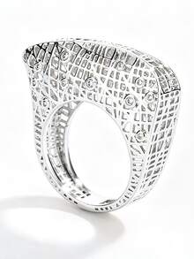 1pc Creative Hollow Circle Square Geometric Mesh Couple Ring For Women And Men, Suitable For Party, Gathering, Halloween, Perfect Gift Jewelry - White - View 2