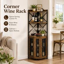 Wine Cabinet Freestanding With Storage, Home Bar Wine Rack For Red Wine, Kitchen & Dining Room Furniture, Living Room Liquor Display Organizer – Brown - Brown - View 1