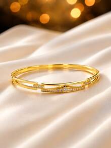 1pc Women's Exquisite Double-Layer Hollow Bracelet, Luxury Rhinestone Inlaid Thin Bangle, Niche Design Versatile Hand Accessory For Daily Commute - Bracelet - View 1