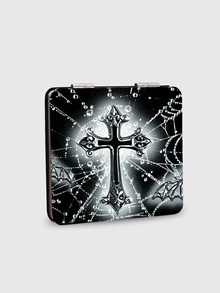 1pc Y2K Grunge Pink Leopard Skull Portable Mirror - Glitter Gothic Double-Sided Folding Makeup Mirror, Punk Style Portable Pocket Mirror Suitable For Emo/Y2K - Multi-color-square - View 7