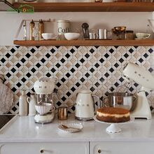 shiny home 10 Sheets Peel And Stick Backsplash For Kitchen - 30.48cm X 30.48cm 3D Geometric Mosaic Tiles - Black, White & Beige Interlocking Pattern - Waterproof Self-Adhesive Vinyl Wall Stickers For Bathroom & RV Vanity - White - View 1