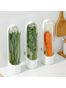 SOKANY 1pc Transparent Vegetable Storage Container, Herb Keeper, Refrigerator Storage Box. Transparent Shell, Plastic Material, No Battery Required. Suitable For Keeping Cilantro, Asparagus, Cucumber, Carrot, And Other Fresh Ingredients. - White - View 2