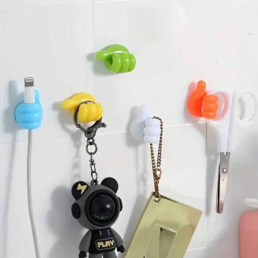 5pcs Thumb-Shaped Self-Adhesive Cable Clips, No-Drill Cable Organizer, Multi-Purpose Charging Cable/Network Cable/Power Cord Cable Management, Suitable For Desk, Kitchen, Bedroom Cable Storage And Organization, Random Color - Color and Style Are Random. - View 1