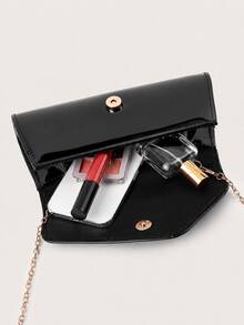 REMANLAND Women's Glossy Envelope Clutch Bag, Elegant Evening Handbag With Detachable Chain Strap For Wedding, Party, Prom & Formal Events, Sophisticated Style - Black - View 6