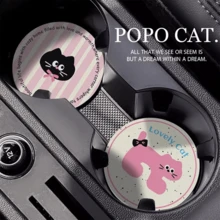 2pcs Multifunctional Car Cup Holder Coasters With Bowknot And Cat Design, Premium Car Interior Decor, Car Accessories - A - View 1