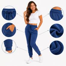 Thick Cotton Jogger Sweatpants With Pockets, Comfortable Style, Elastic Waistband. - 藏蓝色 - 查看 1