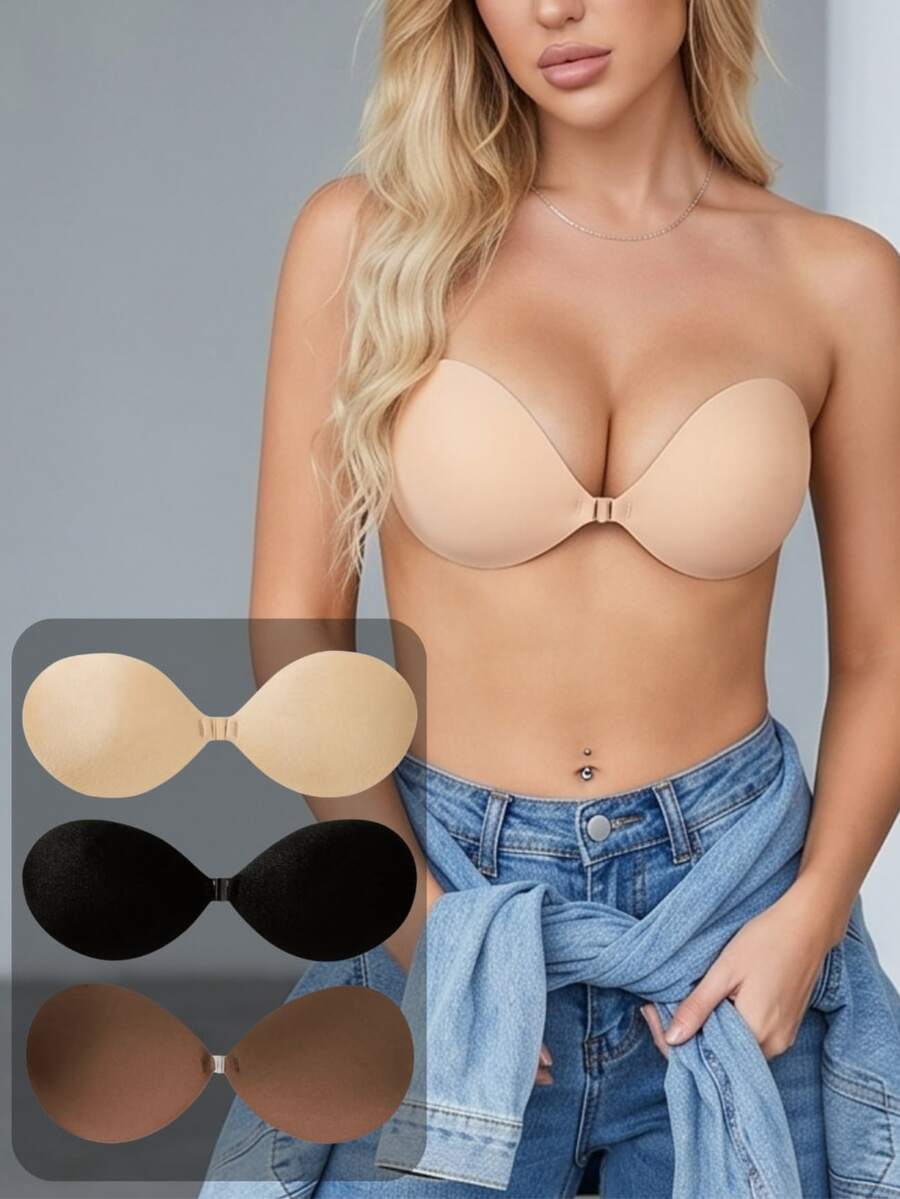 1/3 Pairs Silicone Adhesive Push-Up Bra, Invisible Strapless Sticky Bra, Backless Lift-Up Nipple Covers, Suitable For Wedding And Party Dresses - Multicolor - View 1