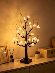 1pc 60CM Moon & Star Black Tree Lamp, 24 Warm LED Lights, 3 AA Battery Box + USB Dual Power Supply, Bedroom Desktop Party Homestay Holiday Decoration Ornament Light - Yellow - View 3