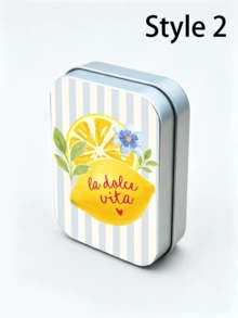 Lemon Cherry Bow Pattern Rectangular Hinged Metal Box, Fresh Artistic Print DIY Mini Portable Storage Box, Compact Storage Container And Mini Foldable Metal Box, Perfect For Storing Jewelry, Pills, Sewing Supplies And Other Small Items, Gift For Family And Friends, Back To School Essential - Multicolor - View 14