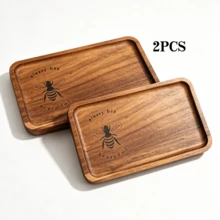 1/2/3 Rectangular Tray - Featuring A Creative Laser-Engraved Bee Pattern, This Washbasin Tray, Bathroom Tray, Perfume Tray, Bathroom Countertop Storage Box, Rectangular Bathroom/Washbasin Storage Rack With Polished Wood Grain, Minimalist Solid Wood Tray, Decorative Tray, Bathroom Decoration, Bathroom Accessories. - Brown - View 11