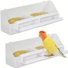 1pc Dual-Compartment Bird Feeder Semi-Set Designed For Cages, With Hook And Perch Water Dispenser, Suitable For Small Parrots, Parakeets, Canaries And Budgies, Battery Not Included, - White - View 5