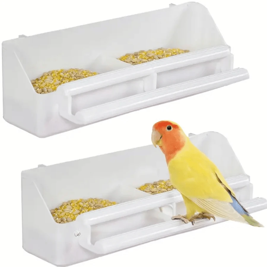 1pc Dual-Compartment Bird Feeder Semi-Set Designed For Cages, With Hook And Perch Water Dispenser, Suitable For Small Parrots, Parakeets, Canaries And Budgies, Battery Not Included, - White - View 1