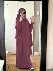 1pc Solid Color Muslim Abaya With Leg-Of-Gigot Sleeve And Cuff Design, Hijab Series, Suitable For Daily Wear And Prayer, Minimalist And Lightweight - Multicolor - View 13