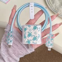 5入藍色海龜圖案數據線保護套，適用於 20W Apple 16 15 充電器， 14 13 12 快速充電，海洋主題，夏季禮物 - 海龜海星 - 查看 3