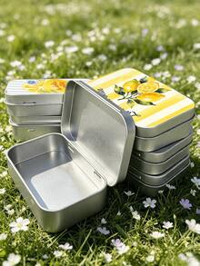 Lemon Cherry Bow Pattern Rectangular Hinged Metal Box, Fresh Artistic Print DIY Mini Portable Storage Box, Compact Storage Container And Mini Foldable Metal Box, Perfect For Storing Jewelry, Pills, Sewing Supplies And Other Small Items, Gift For Family And Friends, Back To School Essential - Multicolor - View 5