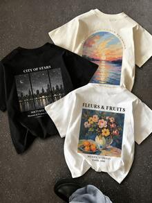 Women T-Shirts - Black + White + Apricot - View 1
