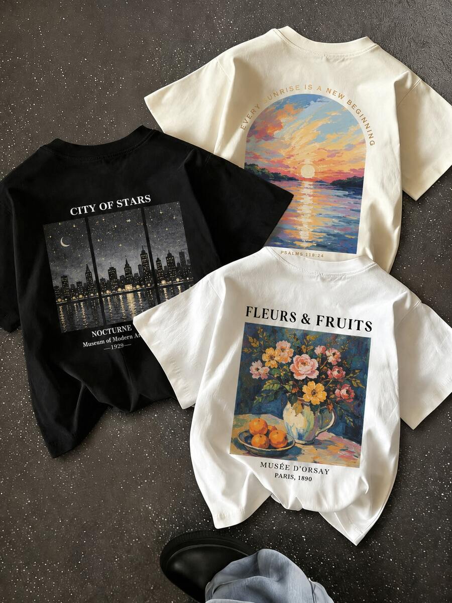 Women T-Shirts - Black + White + Apricot - View 1