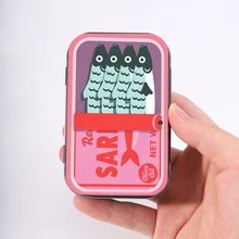 1個錫製小金屬盒，附蓋金屬盒，印有貓咪抓魚圖案，便攜收納盒，居家裝飾，節日禮物 - 查看 17