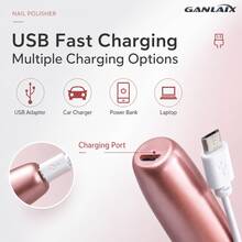 GANLAIX 專業美甲打磨機套組，USB 充電式美甲磨甲機，300mAh 高容量鋰電池，美甲與足部護理套組，居家與沙龍美甲磨甲套組，美甲拋光工具 - 粉色 - 查看 10