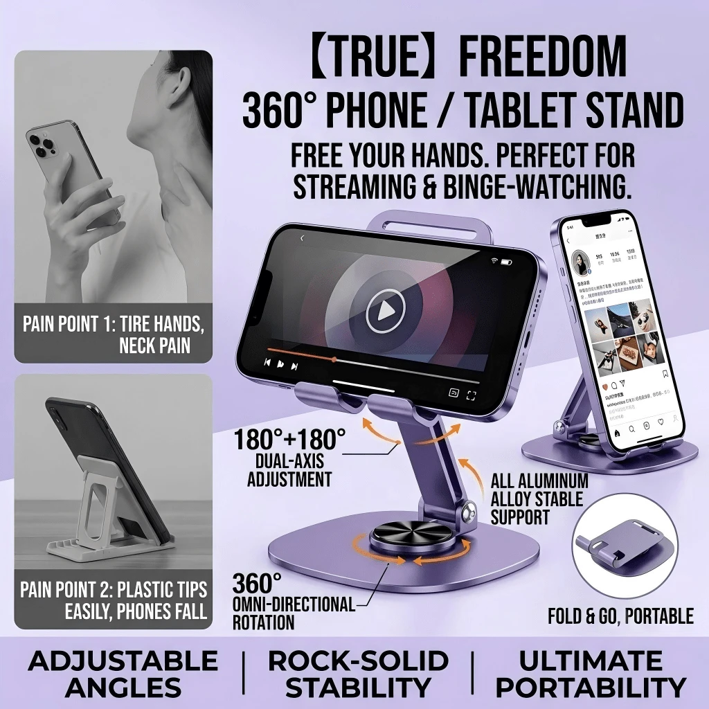 Aluminum Alloy Phone Stand - 2-Level Adjustable Folding Design, Suitable For Waterproof 360° Rotating Desktop Stand, Can Be Used For Office Desk And Bedside