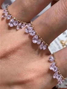 1pc Luxury Fairy Style Asymmetrical Water Drop Tassel Sparkling Cubic Zirconia Pendant Adjustable Ring - Fashionable Youth Accessory - Ring - View 10