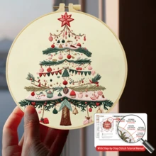 Embroidery Set, 20x20cm/7.9x7.9 Inches, Christmas Tree, 2D Flat Printing Handmade DIY Beginner Embroidery Set, Including Embroidery Cloth, Instruction Manual, Embroidery Frame And Needle And Thread, Handmade Artwork As A Gift For Friends Or Family - A - View 3