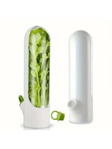 SOKANY 1pc Transparent Vegetable Storage Container, Herb Keeper, Refrigerator Storage Box. Transparent Shell, Plastic Material, No Battery Required. Suitable For Keeping Cilantro, Asparagus, Cucumber, Carrot, And Other Fresh Ingredients. - White - View 4