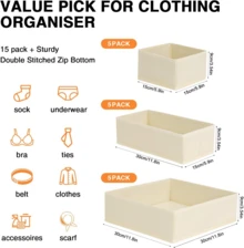 15pcs DIMJ Drawer Organizer Clothes Foldable Baby Organizers And Storage & Closet Organizers For Bedroom, Closet - Nursery Organization Dresser Dividers For Underwear, Sock,Bra, Belt, Tie, Beige - View 5