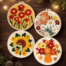 DIY 初學者戳戳繡套裝,包含戳戳針、線材、說明書、刺繡圈及預印花卉圖案布料,適合居家裝飾與禮品,2D 平面印刷,20X20cm (7.87X7.87 英吋) - A - 查看 13